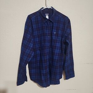 Patagonia Fjord Flannel Shirt Mens Large Blue Plaid Long Sleeve Lightweight